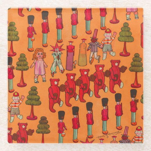 Kerst Speelgoed  Kinderen Spelen Glazen Onderzetter (Voorkant)