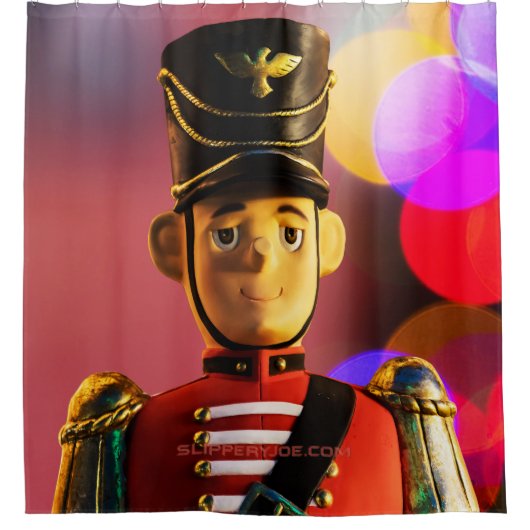 Kerst speelgoed soldaat beeldje SlipperyJoe gay pr Douchegordijn (Voorkant)