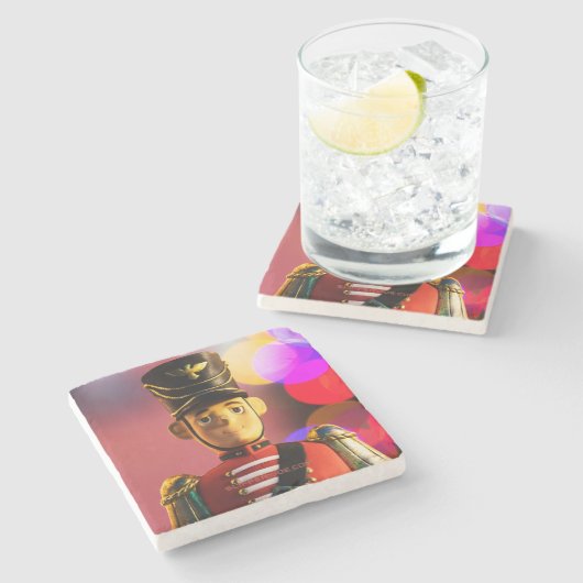 Kerst speelgoed soldaat beeldje SlipperyJoe gay pr Stenen Onderzetter (Zijkant)