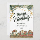 Kerst Speelgoed trein onder de boom Feestdagenkaart (Voorkant)