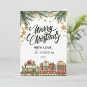 Kerst Speelgoed trein onder de boom Feestdagenkaart (Staand voorkant)