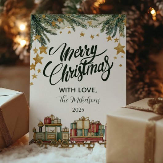 Kerst Speelgoed trein onder de boom Feestdagenkaart