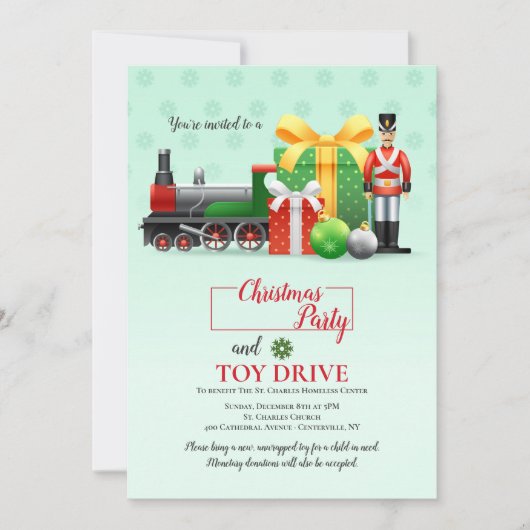 Kerst Speelgoedactie Feest Uitnodiging (Voorkant)