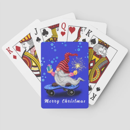 Kerst Speelkaarten Skater Gnome met Gift (Achterkant)