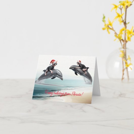 Kerst Sphynx en Dolfijn Kaart (Gele Bloem)