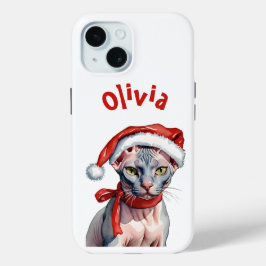 Kerst Sphynx kat Waterverf iPhone 15 Case