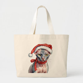 Kerst Sphynx kat Waterverf Grote Tote Bag