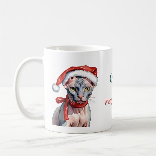Kerst Sphynx kat Waterverf Koffiemok (Links)