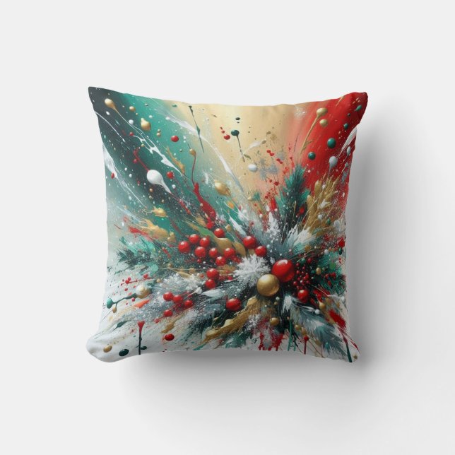 Kerst Splatter / Sneeuwvlokken  Kussen (Voorkant)