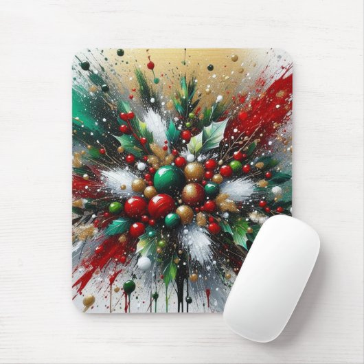 Kerst Splatter / Witte Uitbarstingen Muismat (Met muis)