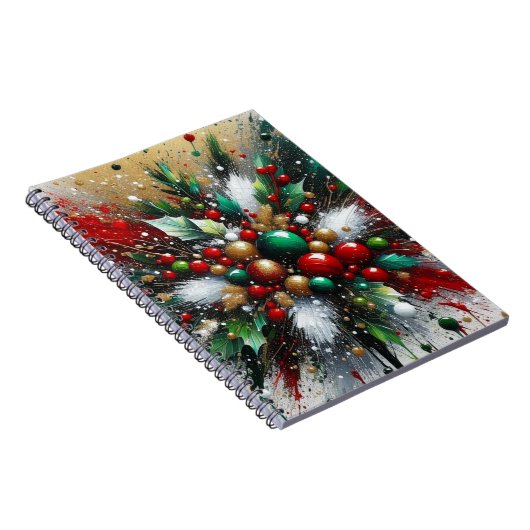 Kerst Splatter / Witte Uitbarstingen Spiraal Noteb Notitieboek (Rechterzijde)