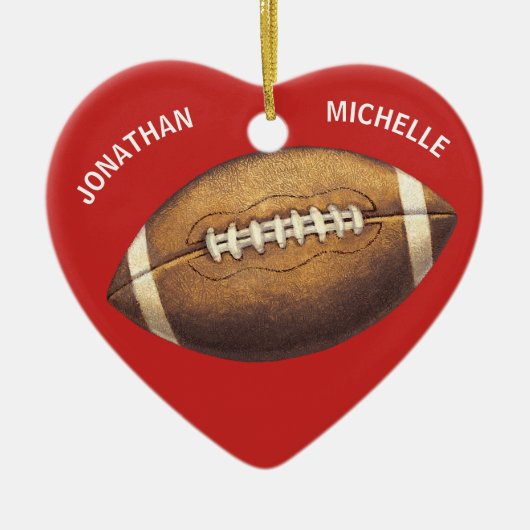 Kerst Sport Football Koppels Naam Vakantie Keramisch Ornament (Voorkant)