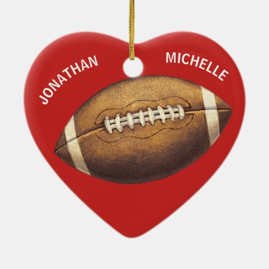 Kerst Sport Football Koppels Naam Vakantie Keramisch Ornament (Achterkant)