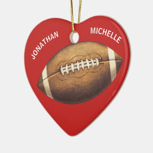 Kerst Sport Football Koppels Naam Vakantie Keramisch Ornament (Links)