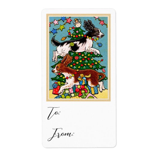 Kerst Springer Spaniel Hond Cadeau Sticker Label (Voorkant)