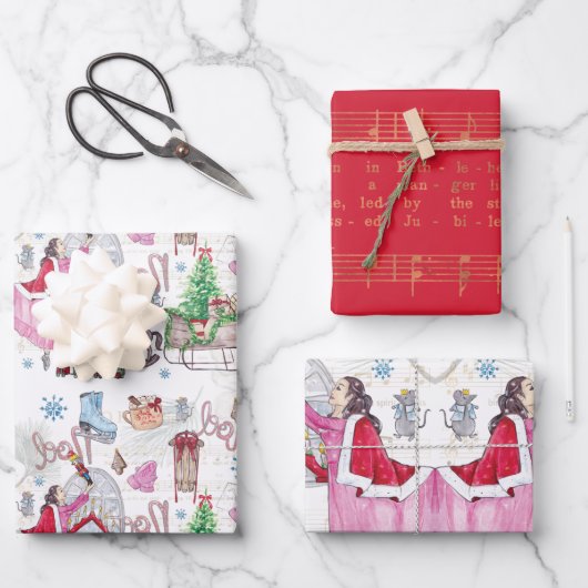 Kerst sprookje Hand geschilderde waterverf Inpakpapier Vel (Voorkant)