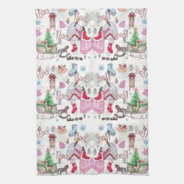 Kerst sprookje Hand geschilderde waterverf Theedoek