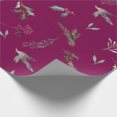 Kerst Spruce & Rode Bessen Franse Plum Cadeaupapier (Hoek)