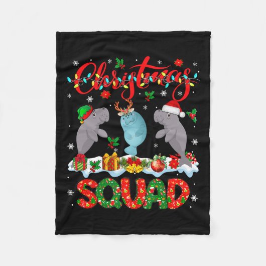 Kerst Squad Drie Santa Rendier Elf Manatees Fleece Deken (Voorkant)