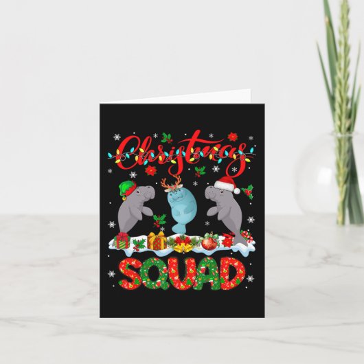 Kerst Squad Drie Santa Rendier Elf Manatees Kaart (Voorkant)