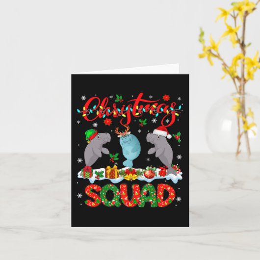 Kerst Squad Drie Santa Rendier Elf Manatees Kaart (Gele Bloem)