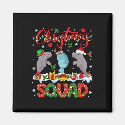 Kerst Squad Drie Santa Rendier Elf Manatees Magneet (Voorkant)