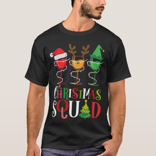 Kerst Squad Grappige Wijnliefhebbers Santa Hat Rei T-shirt (Voorkant)