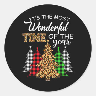 Kerst Squad Leopard Plaid Xmas Boom Familie Mat Ronde Sticker