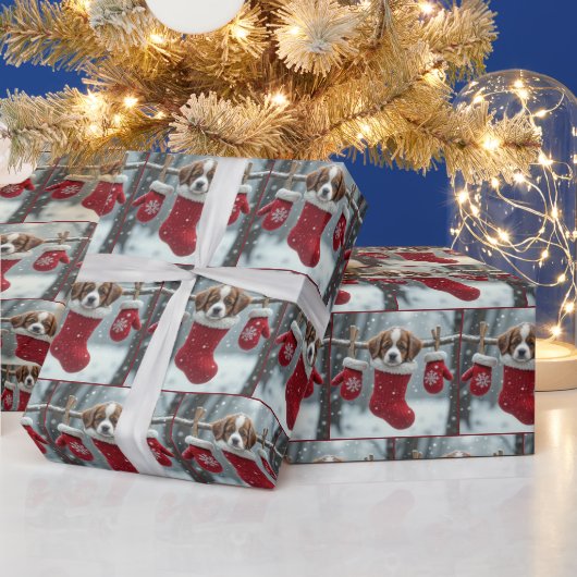 Kerst St. Bernard Puppy in een rode kous Cadeaupapier (Feestdagen)