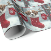 Kerst St. Bernard Puppy in een rode kous Cadeaupapier (Rol Hoek)