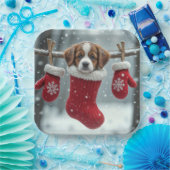 Kerst St. Bernard Puppy in een rode kous Papieren Bordje (Feest)