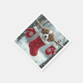 Kerst St. Bernard Puppy in een rode kous Servet (Hoek)