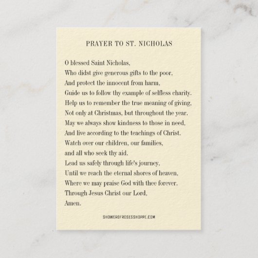 Kerst St. Nicholas. Baby Jezus Feestdag Visitekaartje (Achterkant)