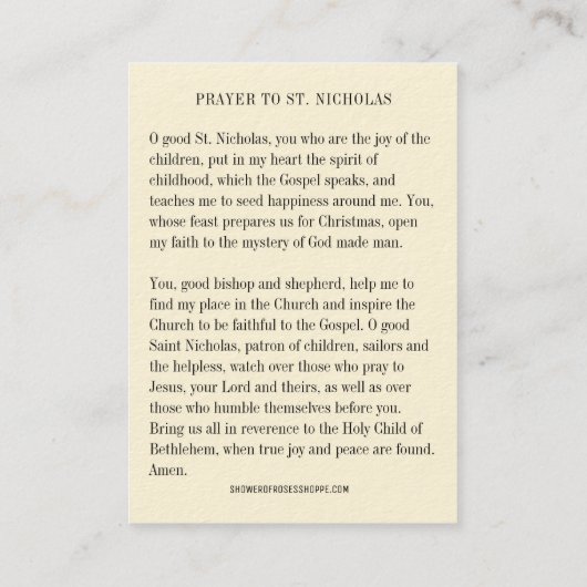 Kerst St. Nicholas. Baby Jezus Feestdag Visitekaartje (Achterkant)