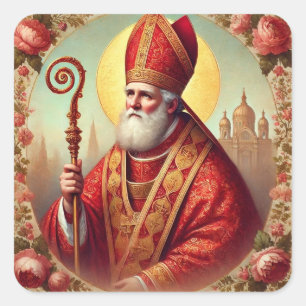 Kerst St. Nicholas Bishop Feestdag Vierkante Sticker