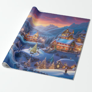 Kerst stad inpakpapier, cadeaupapier