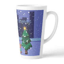 Kerst stadsgezicht met straatlantaarn, boom en gif