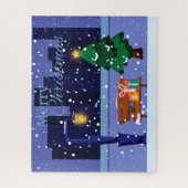 Kerst stadsgezicht met straatlantaarn, boom en gif legpuzzel (Verticaal)