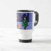 Kerst stadsgezicht met straatlantaarn, boom en gif reisbeker (Voorkant rechts)