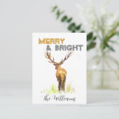 Kerst Stag Herten rustieke chique waterverf Merry Briefkaart (Staand voorkant)