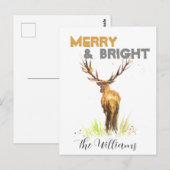 Kerst Stag Herten rustieke chique waterverf Merry Briefkaart (Voorkant / Achterkant)