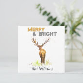 Kerst Stag Herten rustieke chique waterverf Merry Feestdagenkaart (Staand voorkant)