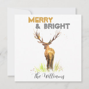 Kerst Stag Herten rustieke chique waterverf Merry Feestdagenkaart