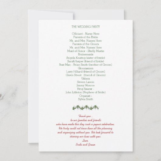 Kerst Starfish Beach Wedding Ceremony Programma (Achterkant)