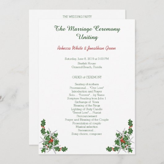 Kerst Starfish Beach Wedding Ceremony Programma (Voorkant / Achterkant)