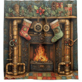 Kerst Steampunk open haard douchegordijn (Voorkant)