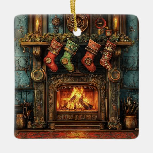 Kerst Steampunk open haard Ornament (Voorkant)