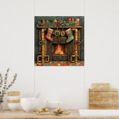 Kerst Steampunk open haard Poster (Keuken)