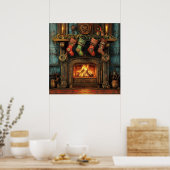Kerst Steampunk open haard Poster (Keuken)
