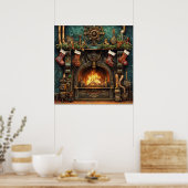Kerst Steampunk open haard Poster (Keuken)